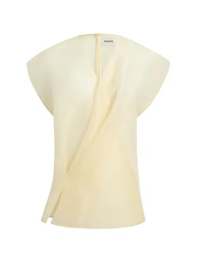 Khaite Mer Short-sleeve Silk Organza Wrap Top In Nude