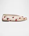Khaite Marcy Raspberry-embroidered Mesh Flats In Neutral