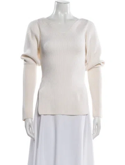 Pre-owned Khaite Merino Wool V-neck Sweater In White