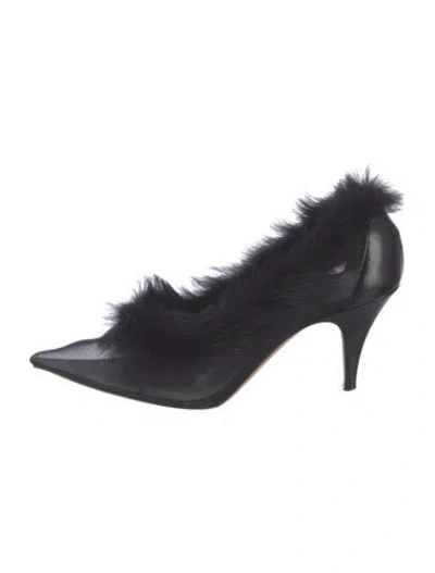 Pre-owned Khaite Mesh Faux Fur Trim Pumps In Black