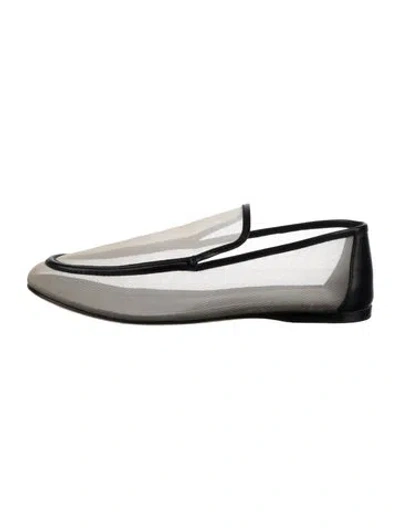 Pre-owned Khaite Mesh Leather Trim Embellishment Loafers In Black/neutrals