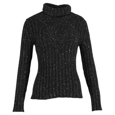 Khaite Metallic Rib-knit Turtleneck Sweater In Black Cashmere