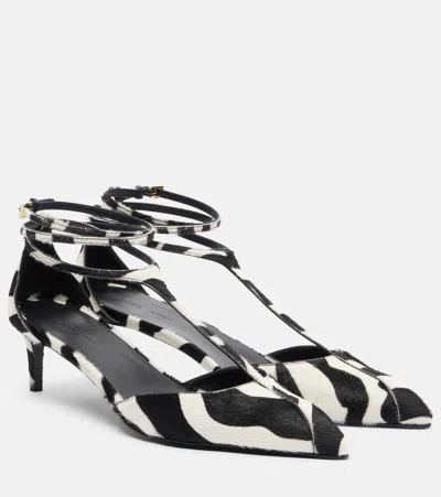 Khaite Mia Zebra Print T-strap High Heels In Black