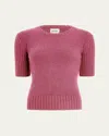 Khaite Mia Cashmere Short-sleeve Sweater In Amaranth