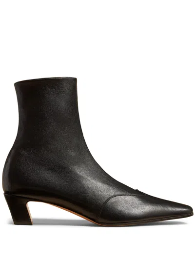 Khaite Mid-calf Leather Boot With Side Zip And 4 Cm Heel In Nero