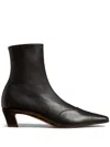 Khaite Mid-calf Leather Boot With Side Zip And 4 Cm Heel In Black