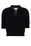 Khaite Midnight Blue Stretch Cashmere Polo Shirt In Black