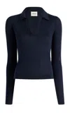 Khaite Mikel Knit Silk Polo Top In Blue