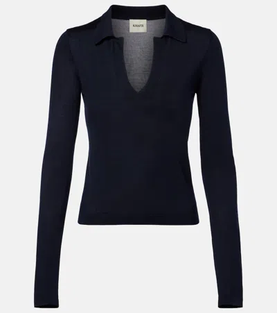 Khaite Mikel Silk Polo Sweater In Black