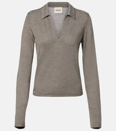 Khaite Mikel Silk Polo Sweater In Gray