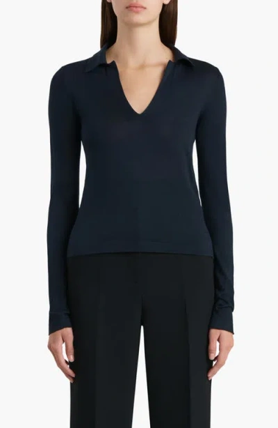 Khaite Mikel Wool Blend Polo Sweater In Blue