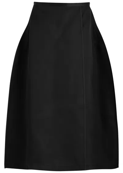 Khaite Mila Wrap-effect Silk-gazar Midi Skirt In Black