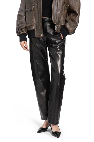 Khaite Miles Leather Straight-leg Pants In Black