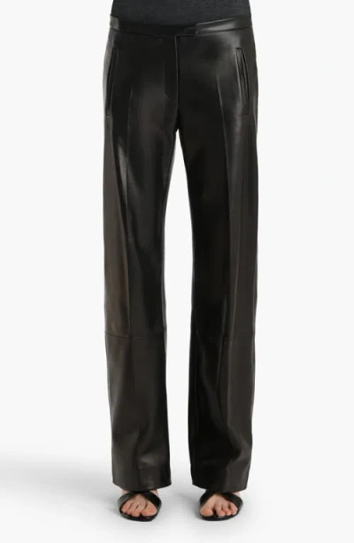 Khaite Miles Plongé Leather Straight Leg Pants In Black