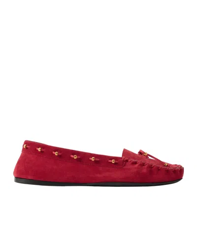 Khaite Milly Embellished Whipstitched Suede Loafers In Red