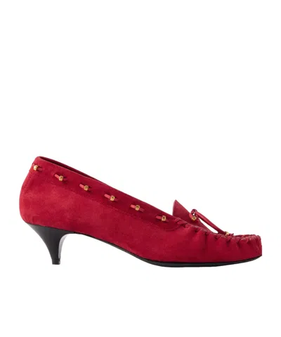 Khaite Milly Embellished Whipstitched Suede Pumps In Red