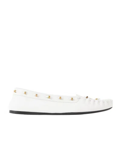 Khaite Milly Embellished Whipstitched Textured-leather Loafers In White