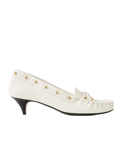 Khaite Milly Embellished Whipstitched Textured-leather Pumps In White
