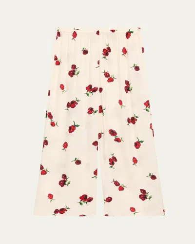 Khaite Mindy Floral Wide-leg Crop Pull-on Pants