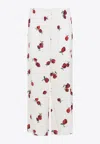 Khaite Raspberry Floral Print Wide-leg Cupro Pants In White