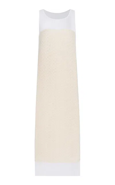 Khaite Miriele Tweed-paneled Knitted Maxi Dress In White