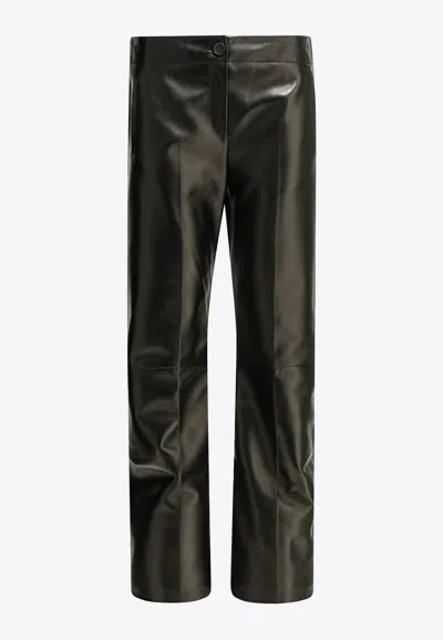 Khaite Mita Leather Straight-leg Pants In Black