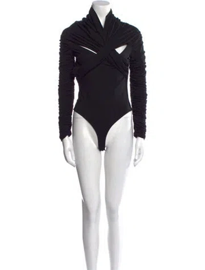 Pre-owned Khaite Mock Neck Long Sleeve Bodysuit In Black