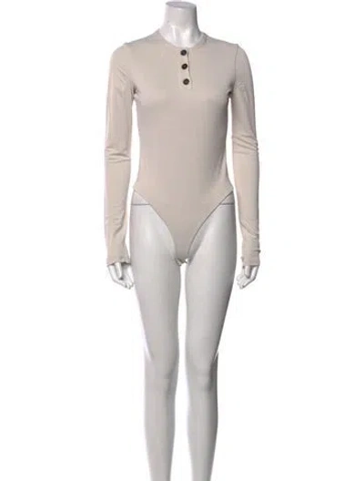 Pre-owned Khaite Mock Neck Long Sleeve Bodysuit In Neutral