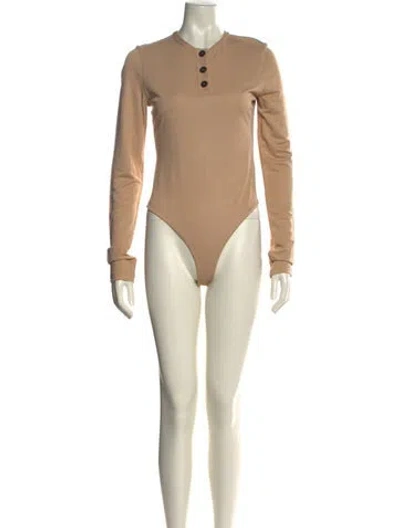 Pre-owned Khaite Mock Neck Long Sleeve Bodysuit W/ Tags In Neutral