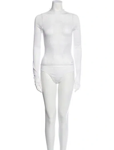 Pre-owned Khaite Mock Neck Long Sleeve Bodysuit In White
