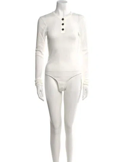 Pre-owned Khaite Mock Neck Long Sleeve Bodysuit In White