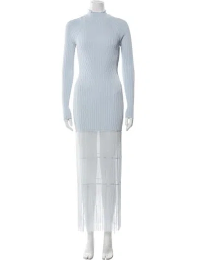 Pre-owned Khaite Mock Neck Mini Dress W/ Tags In Blue