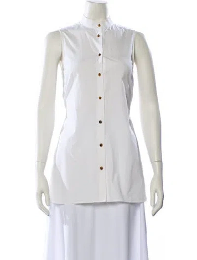 Pre-owned Khaite Mock Neck Sleeveless Button-up Top In Neutral