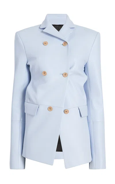 Khaite Rolo Double Breasted Lambskin Leather Jacket In Blue