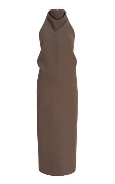 Khaite Sleeveless Midi Dress With V-cutout And Belt Detail In Gold