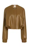 Khaite Cordan Cropped Leather Bomber Jacket In Brown
