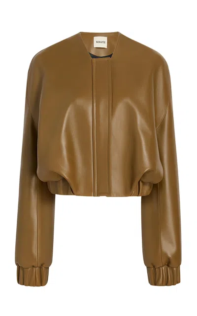 Khaite Cordan Cropped Leather Bomber Jacket In Brown