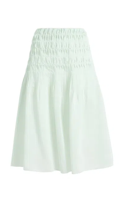 Khaite Florence Ruched Lyocell And Silk-blend Skirt In Green