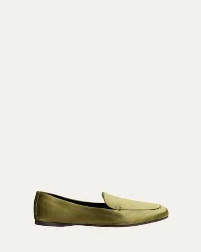 Khaite Monroe Satin Loafers In Olive