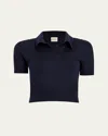 Khaite Morgane Cropped Wool-blend Polo Top In 358midnightnavy