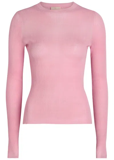 Khaite Mosi Fine-knit Silk Top In Pink