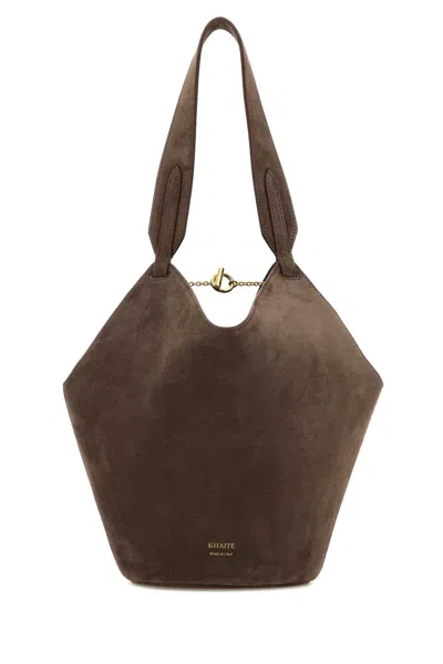 Khaite Mud Suede Mini Lotus Shoulder Handbag In Pattern