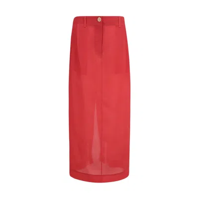 Khaite Multicolor Silk Midi Skirt In Red