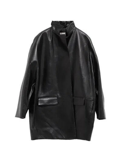 Khaite Mura Leather Coat In Black