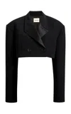 Khaite Nando Oversize Satin Back Crepe Crop Jacket In Black