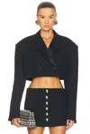 Khaite Nando Oversize Satin Back Crepe Crop Jacket In Black
