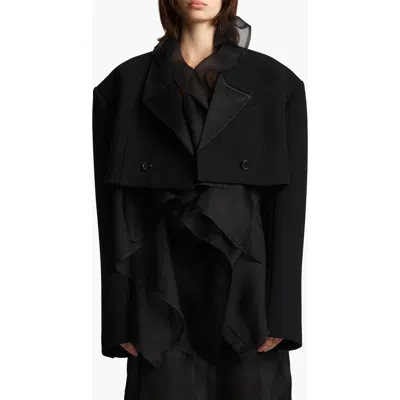 Khaite Nando Oversize Satin Back Crepe Crop Jacket In Black