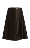 Khaite Nania Mid-rise Silk-twill Knee-length Skirt In Brown