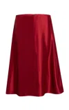Khaite Nania Mid-rise Silk-twill Knee-length Skirt In Red