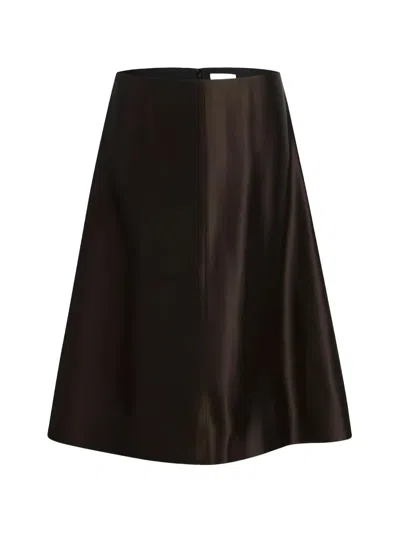 Khaite Nania Twill Midi Skirt In Brown
